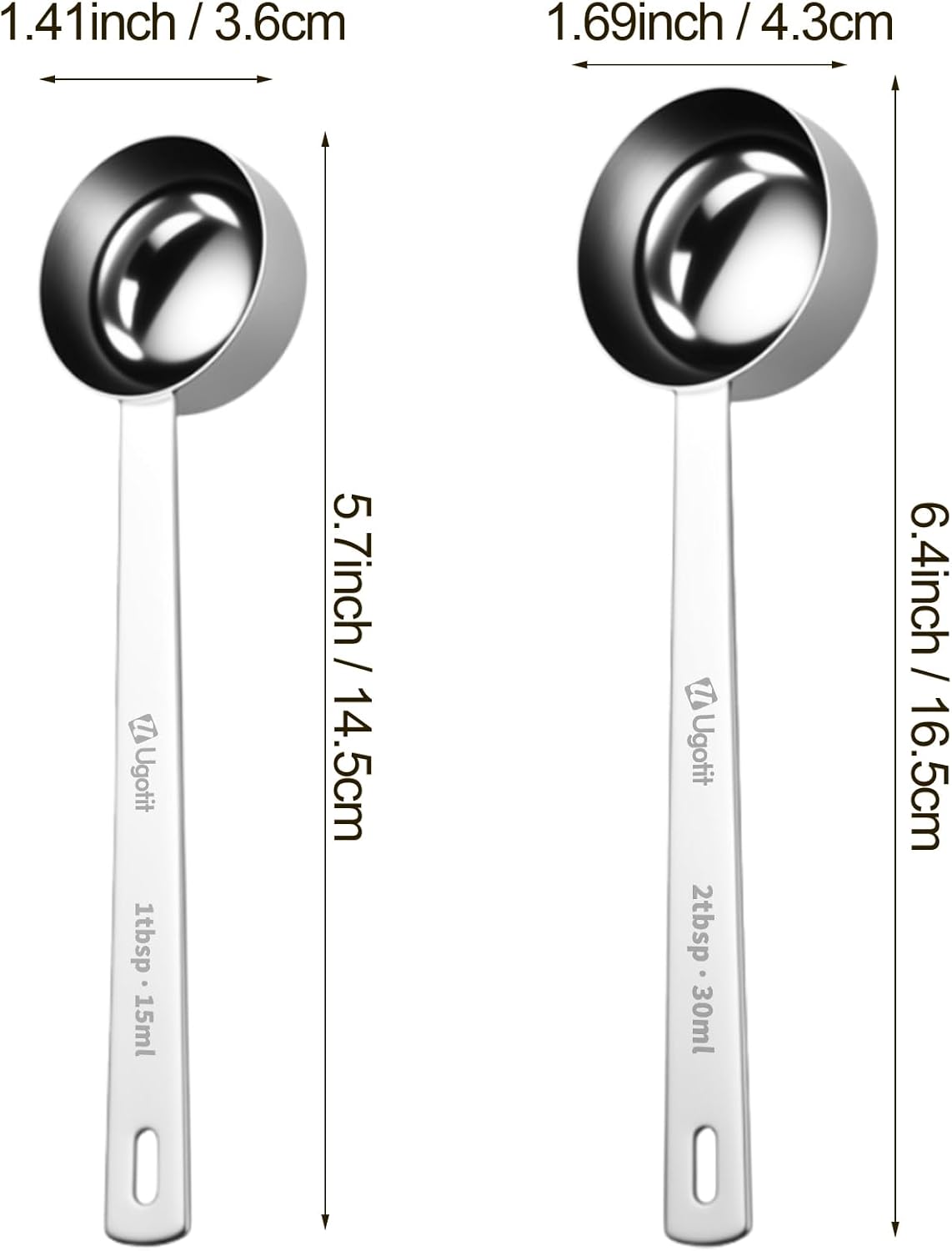Coffee Scoop 1 Tablespoon, Long Handle Measuring Spoons Set for Coffee, Tea, Flour, Spices - 304 Stainless Steel with Hanging Hole (Pack of 2)