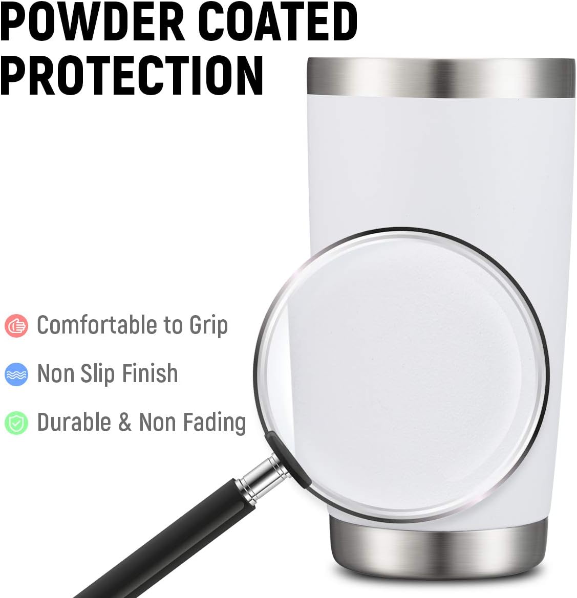 COMOOO 20oz Double Wall Vacuum Insulated Travel Mug, Stainless Steel Tumbler with Lid and Straw Durable Powder Coated Insulated Coffee Cup for Cold & Hot Drinks (White. 2 pack