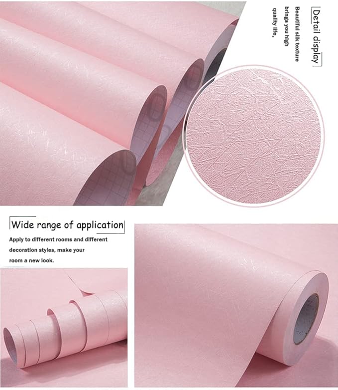 Cohoo Home Silk Pink Wallpaper Peel and Stick Contact Paper Pink Textured Silk - Image 4