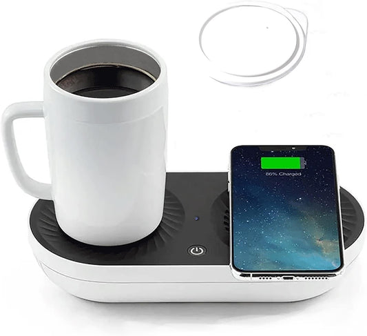 Coffee Mug Warmer, Drink Cooler with Wireless Charger, Smart Cup Warming, Beverage Cooling and Phone Charging 3 in 1 for Desk Office Gift