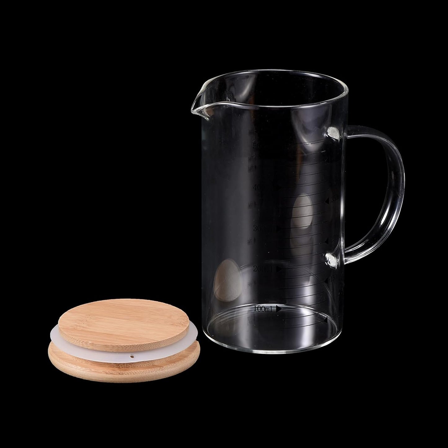 PATIKIL 500ml Glass Measuring Cup, 3.3 Borosilicate Glass Graduated Black Printed Scale Liquid Measure Cups Beaker with Wood Lid and V-Shaped Spout for Kitchen