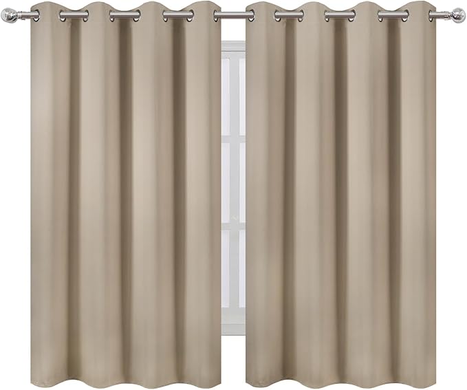 LEMOMO Blackout Curtains 66 x 54 Inch Long Khaki Curtains Set of 2 Panels Room - Image 2
