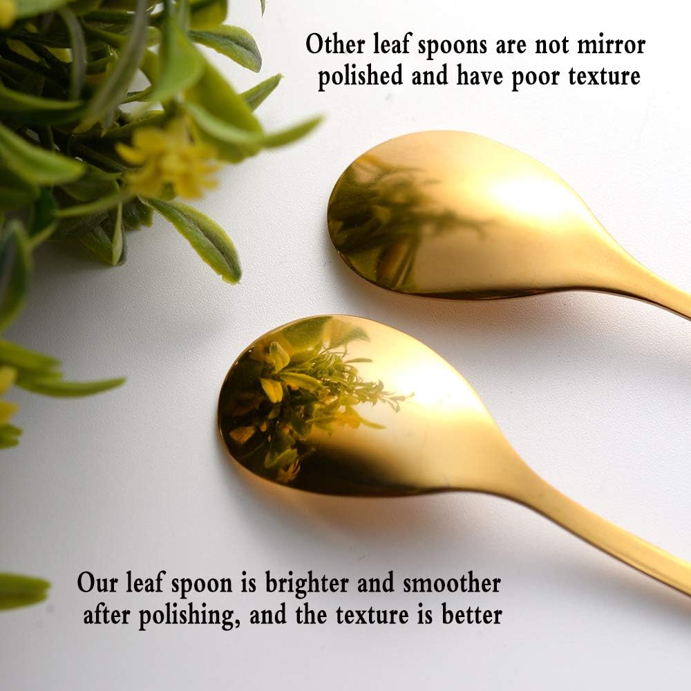 AnSaw 8-Pack Elegant Gold Leaf 4.7" Espresso Spoons - Stainless Steel, Perfect for Coffee, Demitasse, Dessert & Tea, Mini Size for Small Servings