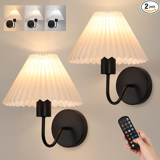 Rechargeable Battery Operated Wall Sconce Sets of 2, 15 Colors Wireless by KELUOLY