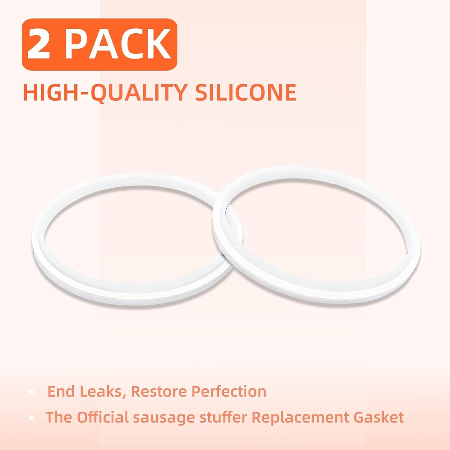 2-Pack Sausage Stuffer Gasket Replacement, 4.83-inch Food-Grade Silicone O-Ring Seal for 3L 5L 7L Vertical & Horizontal Sausage Makers, Compatible with Hakka Brothers, V-evor, Weston