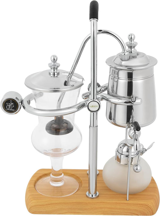Belgian Syphon Coffee Maker, Belgian Belgium Royal Family Balance Syphon Siphon Coffee Maker Vacuum Brewing System w/Measuring Cup & lcohol Burne, Sliver