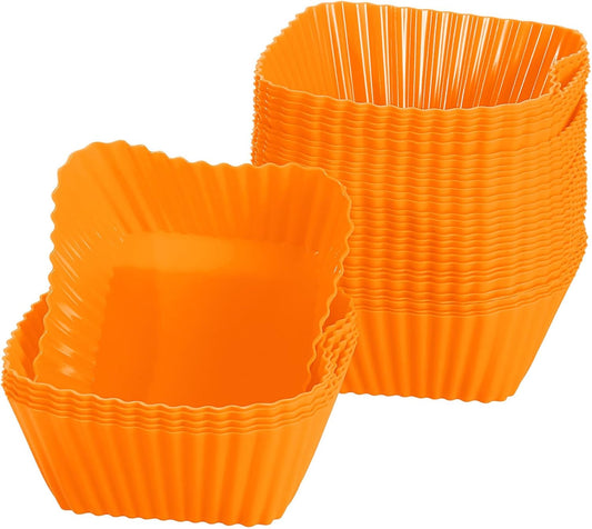 uxcell 36Pcs Silicone Cupcake Baking Cups, Silicone Muffins Liners Non-Stick Square Baking Cups, for Cooking Eggs Baking Muffins and Make a Cake(Orange)
