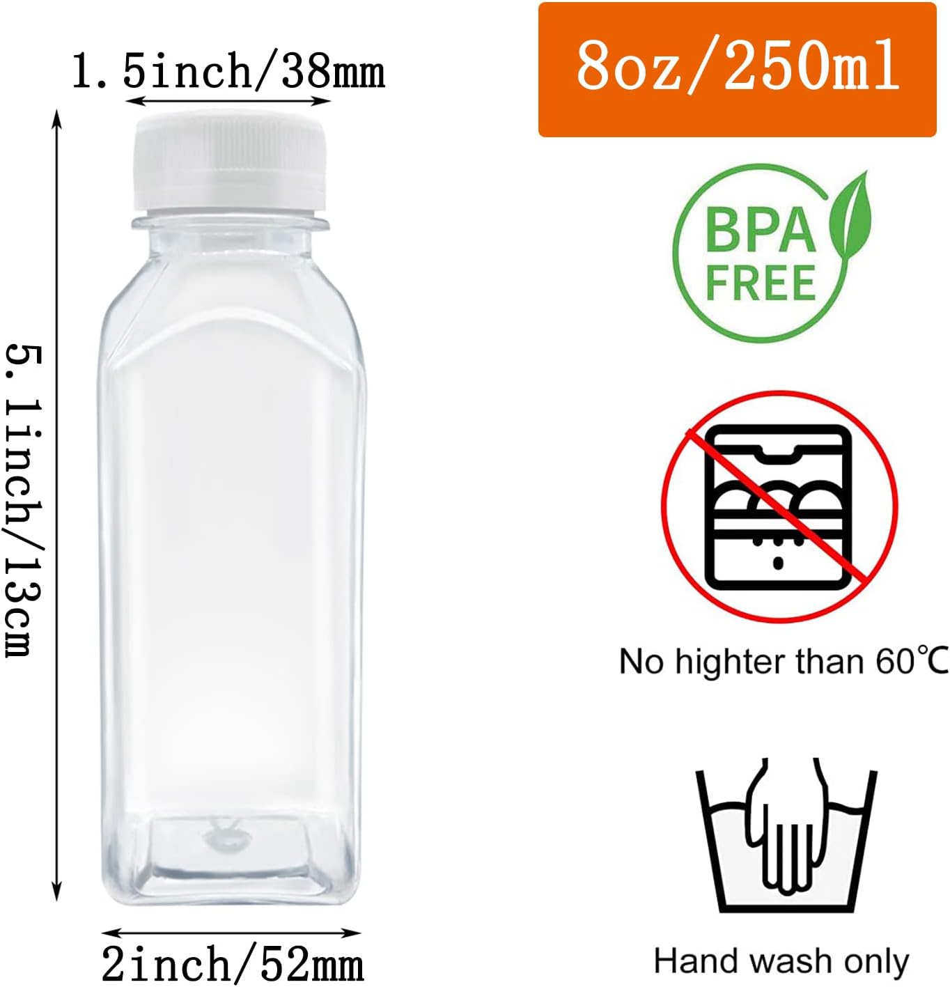 3 Pcs 8 Ounce Plastic Juice Bottles, Reusable Bulk Beverage Containers for Juice, Milk and Other Beverages, White lid