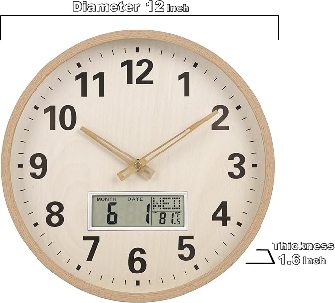 zyzamay 12 Inch Modern Light Brown Wood Grain Indoor/Oudoor Wall Clock - Image 7