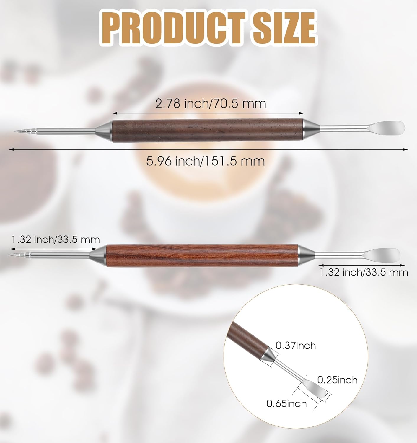 Latte Art Pens, 2-Pack Stainless Steel Latte Art Pen Barista Tools with Wooden Handle, Double-Ended Barista Accessories for Professional Coffee Drawing, Home & Cafe Use