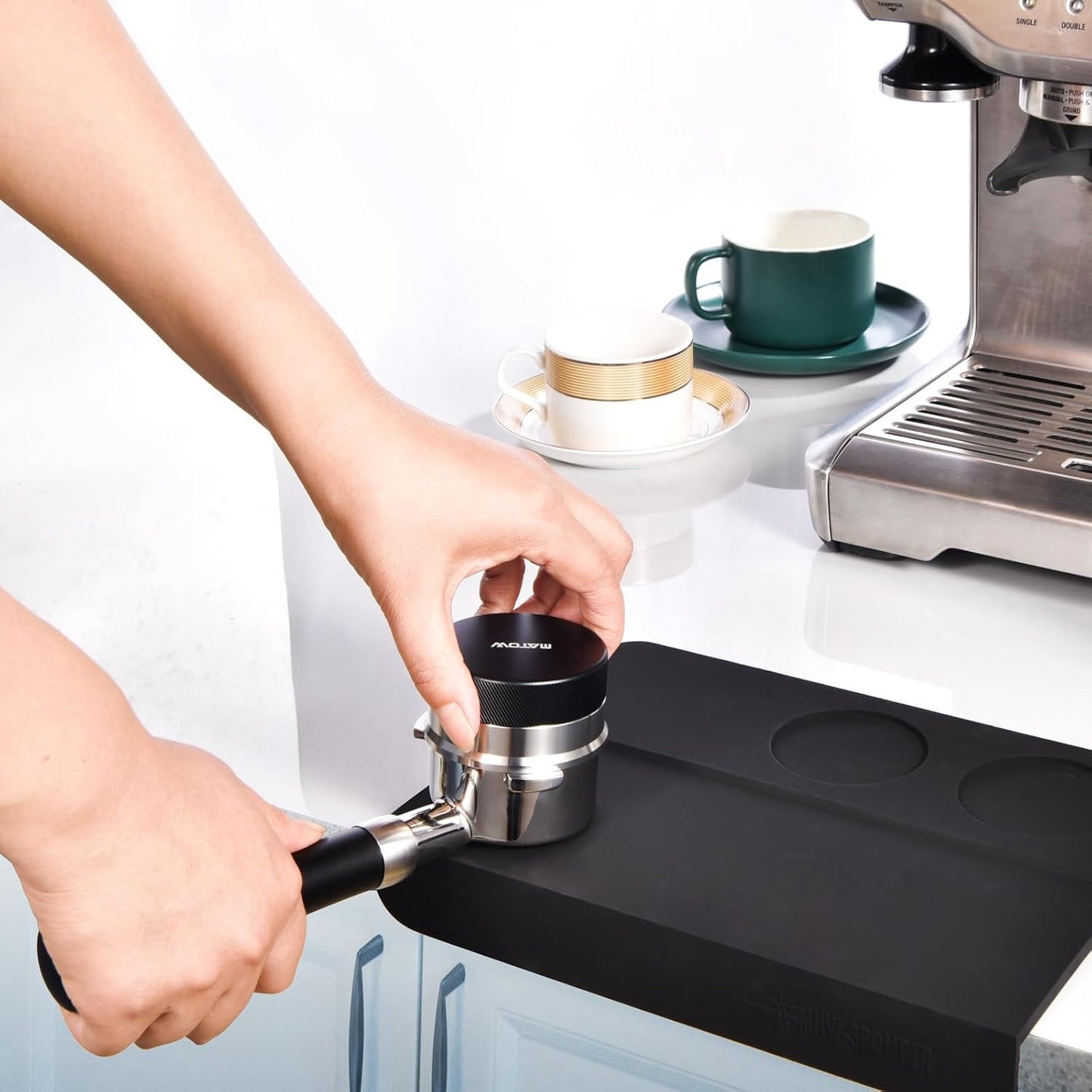 MATOW 2 in 1 Design Gravity Distributor and Magnetic Dosing Funnel Combo, 53.3mm Adaptive Espresso Distributor and 54mm Stainless Steel Dosing Ring Set Compatible with Breville 54mm Portafilter