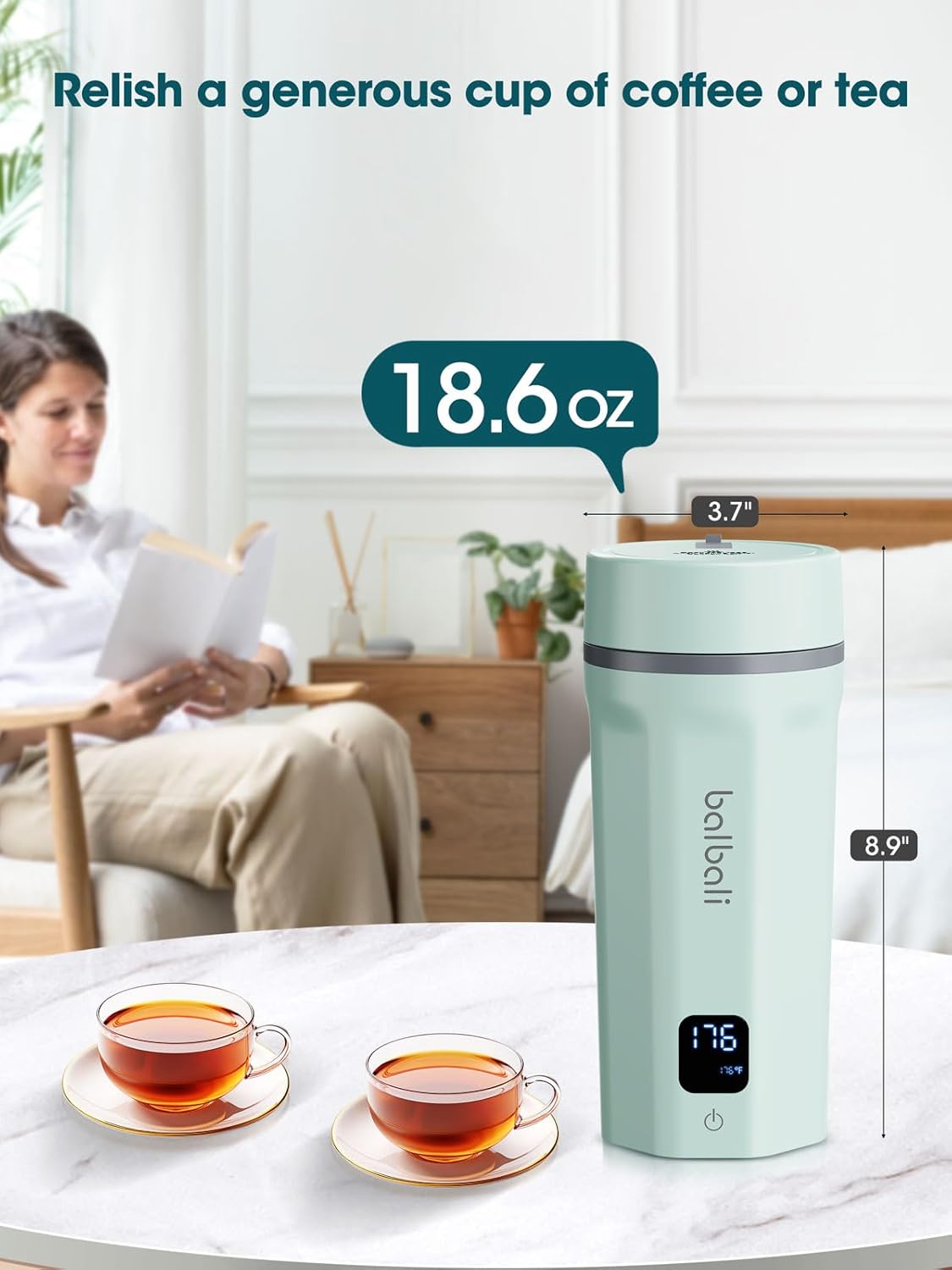 balbali 18.6oz Portable Kettle for Travel 100-250V Dual Voltage for International/Global/Europe - 6 Preset Travel Electric Kettle Hot Water Boiler/Heater/Warmer/Tea Maker - Green