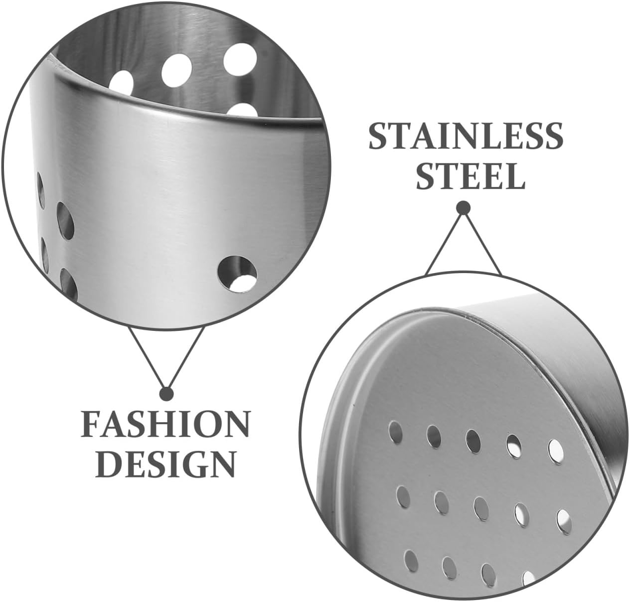 Stainless Steel Kitchen Utensil Holder Flatware Cylinder Silverware Draining Organizer Drying Rack with Round Drain Holes for Forks, Knives, Spoons, Chopsticks