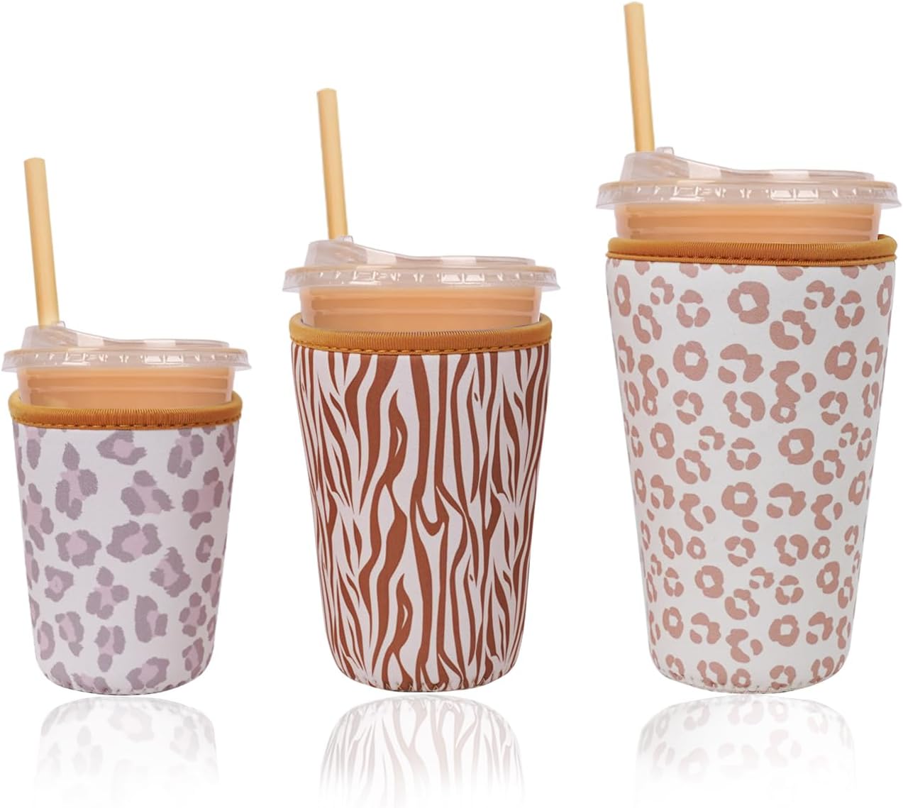Reusable Insulated Neoprene Iced Coffee Cup Sleeve, Durable Drink Sleeve for Cold Beverages, Beverage Holder for Iced Coffee, Wild Prints