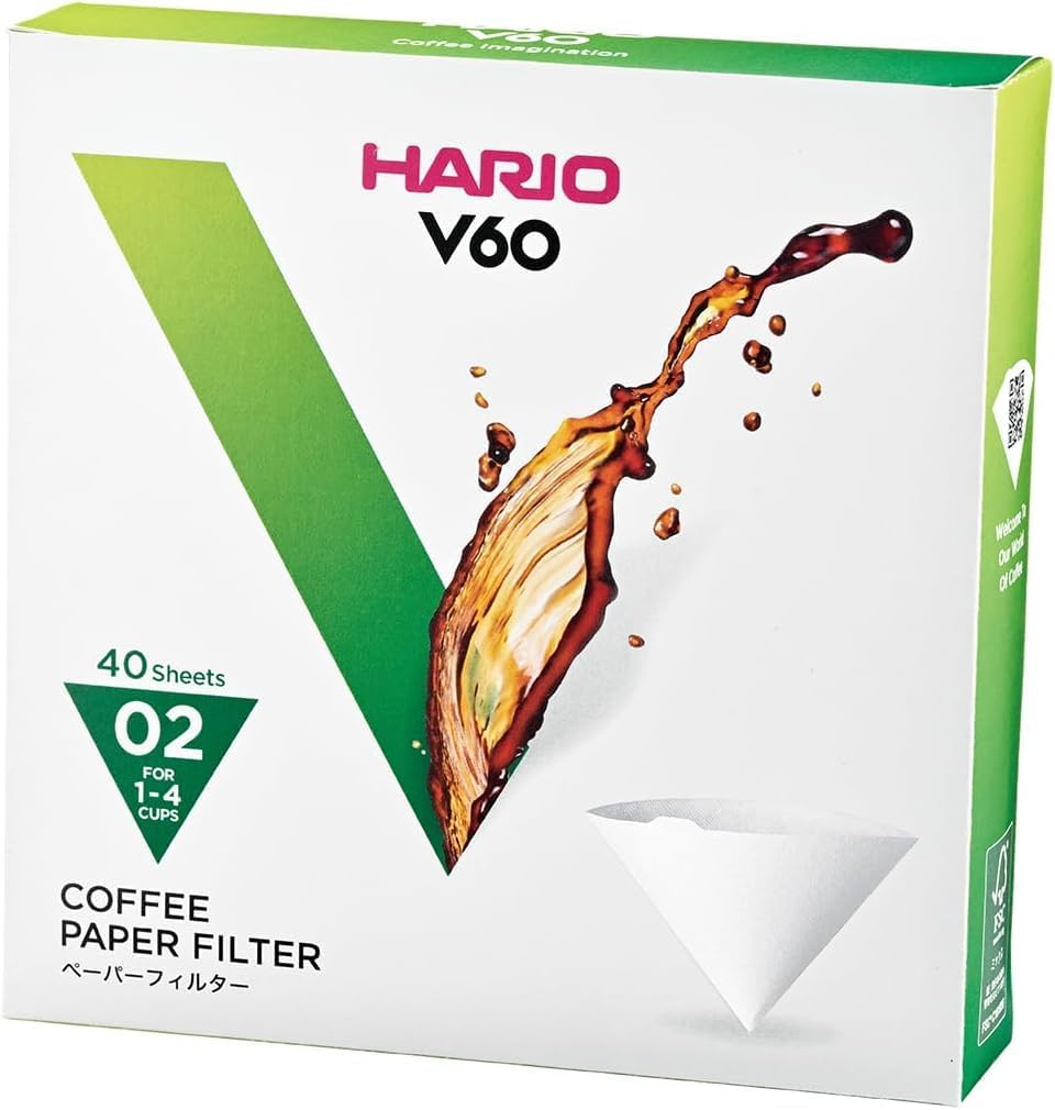 Hario V60 Paper Coffee Filter, Size 02, White, 40ct Box