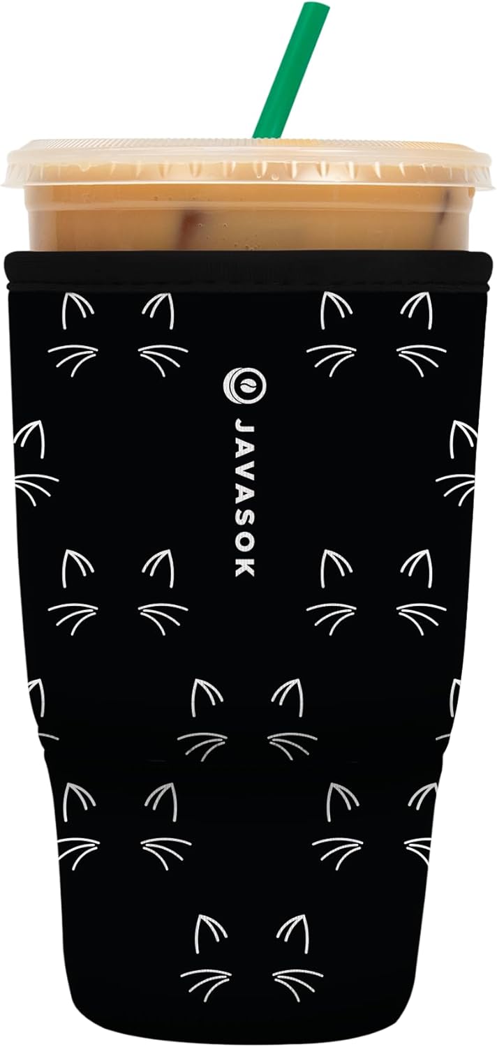 Sok It JavaSok Iced Coffee & Cold Soda Insulated Neoprene Cup Sleeve (Mystical Meows, Large: 30-32oz)