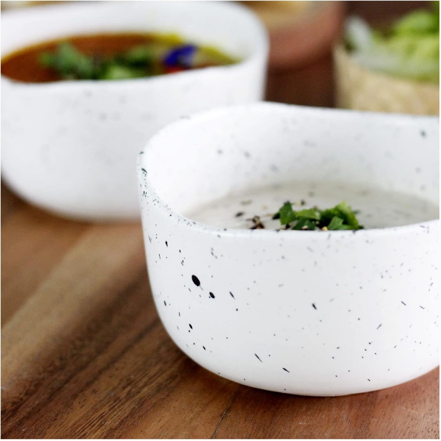 roro Handcrafted 4.5" Ceramic Miso | Rice Bowls, Set of 2 - White Matte Speckled Stoneware - Perfect for Soups