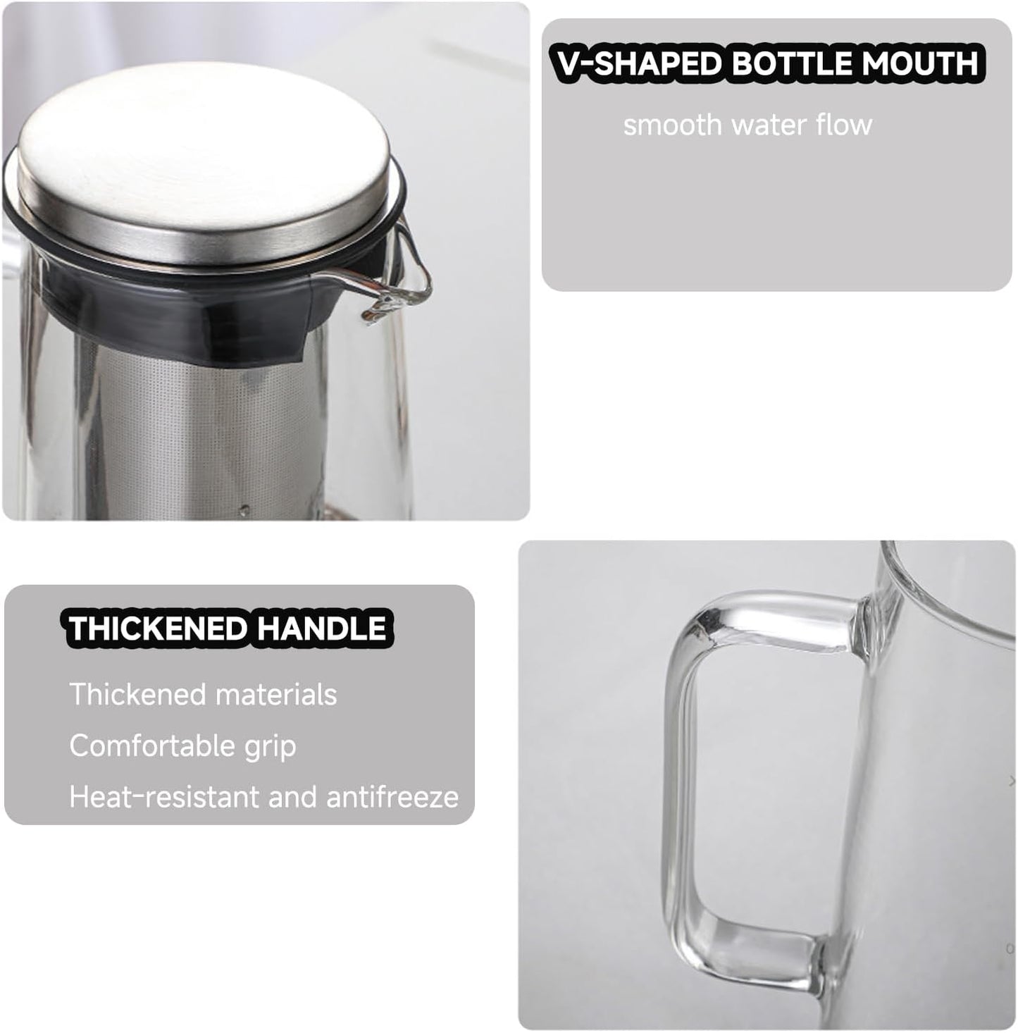 Cold Brew Coffee Maker Borosilicate Glass with 304 Stainless Steel Filter, Tea Infuser Ice Cold Brew Pitcher Kitchen, with Spout Kitchen Iced (34oz (1.0 L))