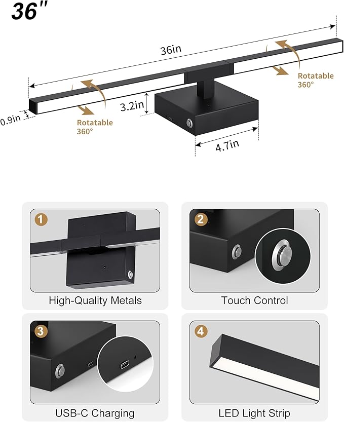 Rayogale 36 Inch 8000mAh Rechargeable Battery Operated Wall Sconce Set of Two - Image 7