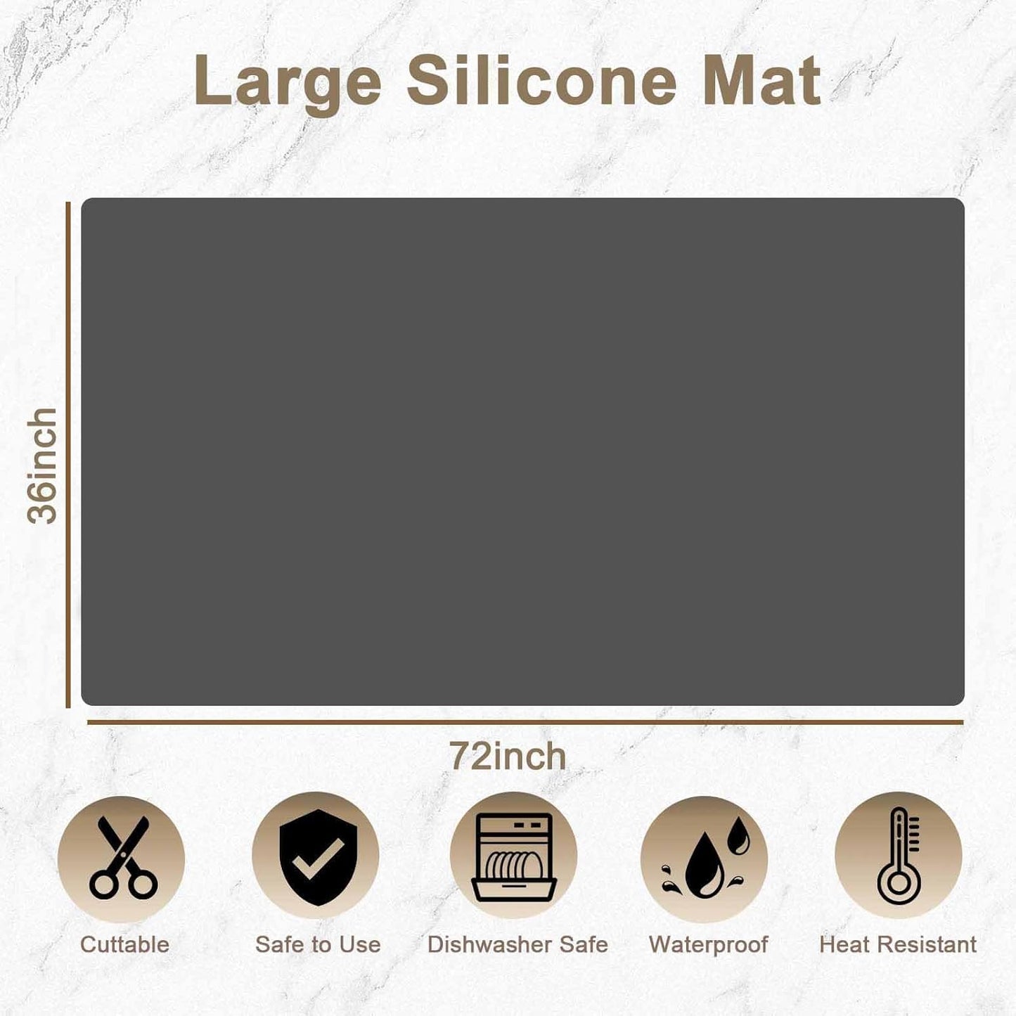 72''x36'' Large Silicone Mat for Kitchen Counter, Non-Slip Heat Resistant Countertop Protector, Waterproof Multipurpose Mat for Kitchen Island, Black