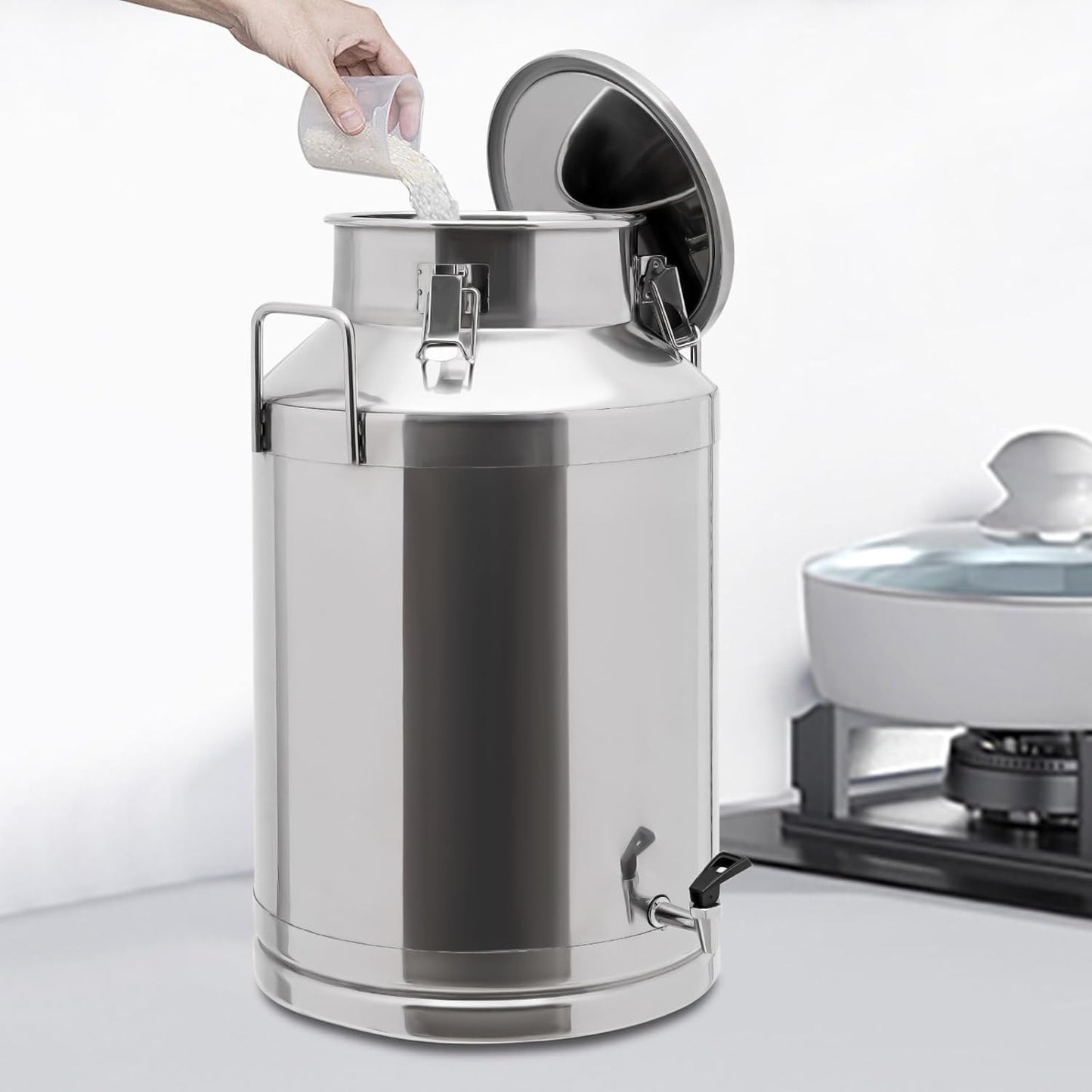Stainless Steel Milk Bucket With Faucet, Large Liquid Container Storage,Stainless Steel Milk Can With Sealing Lid and Carry Handle,for Wine(60L/15.9 Gal,w/Faucet)