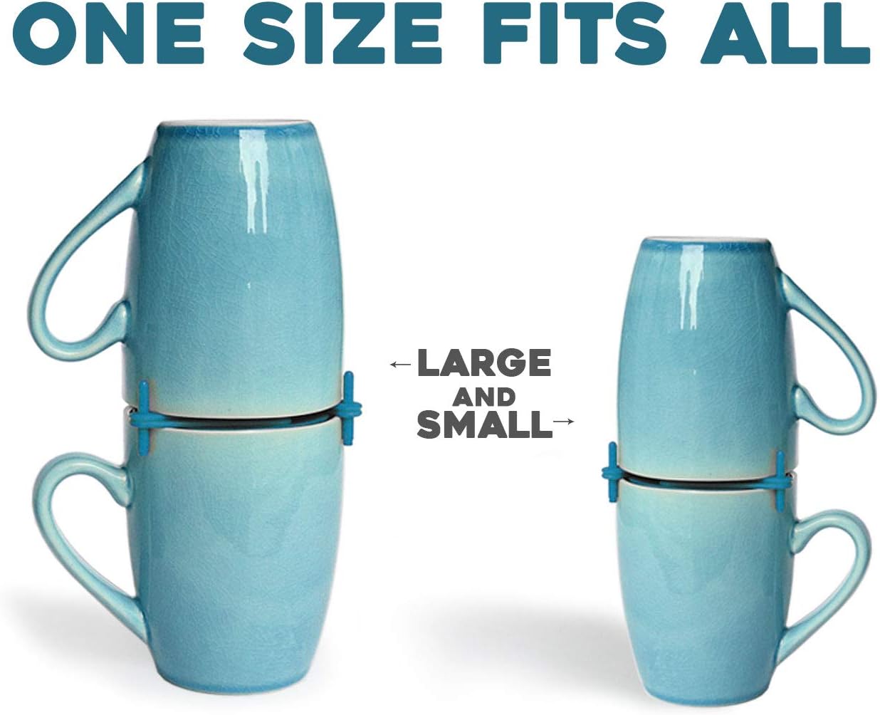 ELYPRO Mug Stacker 6-Pack – Coffee Bar Cup Holder & Cabinet Mug Organizer | Adjustable Stackable Mug Rack for Mugs & Glasses – Compact No Drilling Storage for Small Kitchens – Blue