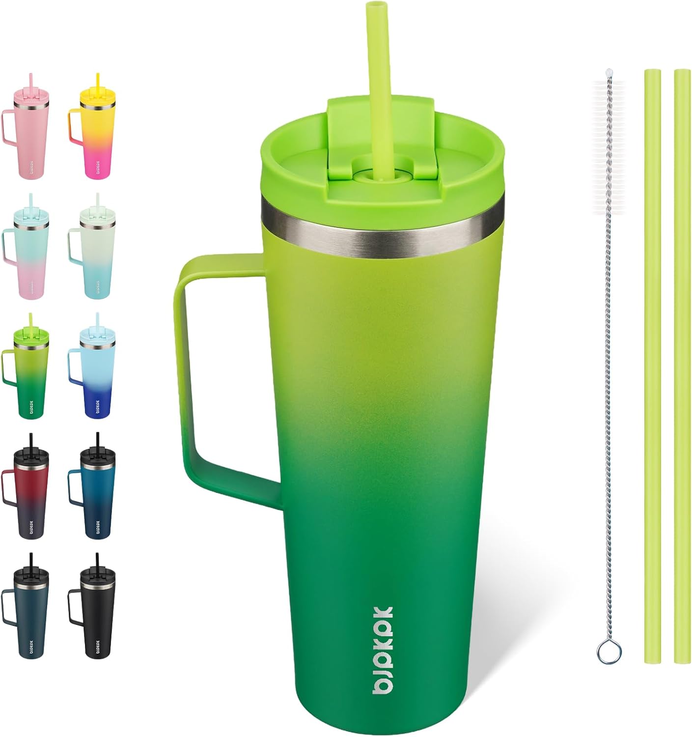 BJPKPK Insulated Tumbler with Handle, 26oz Insulated Tumblers with Lid and Straw, Stainless Steel Metal Water Bottles, Coffee Travel Mugs, Cups, Bamboo Grove