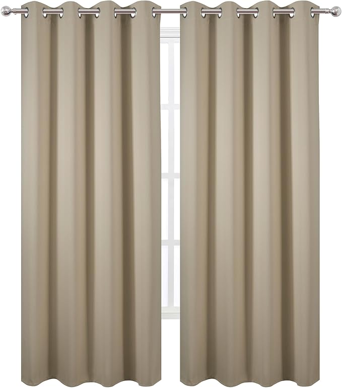 LEMOMO Blackout Curtains 52 x 90 Inch Long Beige Curtains Set of 2 Panels Room - Image 2
