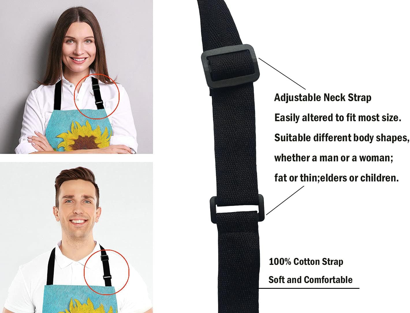 Apron, Oil Painting Sunflower Unisex Kitchen Bib with Adjustable Neck for Cooking Gardening,Adult Size