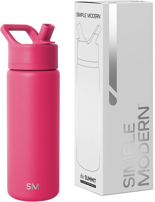 Simple Modern Kids Water Bottle with Straw Lid | Vacuum Insulated Stainless Steel Metal | Reusable Leak Proof BPA-Free Thermos for School | Summit Collection | 18oz, Berry Twist