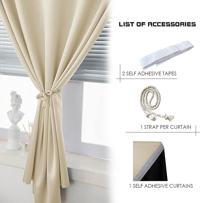 AJAZZ 100% Blackout Shades Window Cover Self Adhesive Curtains Sticky Curtain - Image 5
