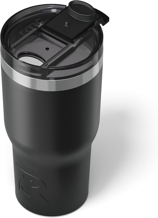 RTIC 20oz Essential Tumbler with Lid, Insulated, Stainless Steel, Metal, Double Wall Vacuum-Insulation, Ceramic Lined, Travel Cup for Iced Coffee, Tea, Hot and Cold Drink, Black