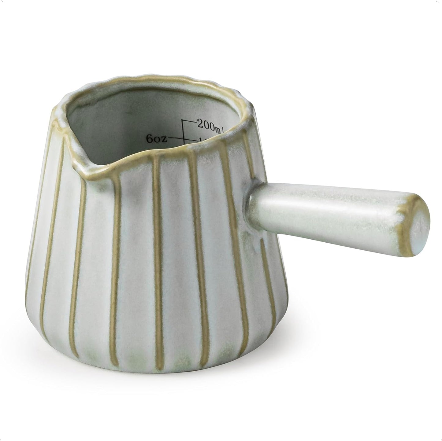 Espresso Cups, Ceramic Espresso Measuring Cup with Handle, Expresso Shots Cups with Scale, Espresso Accessories, 200ML /6 OZ, Light Green