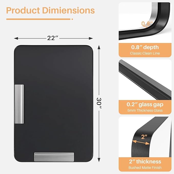 Bathroom Mirror for Wall, 30x22 Inch Rectangle Mirror, Matte Black Metal Framed - Image 2