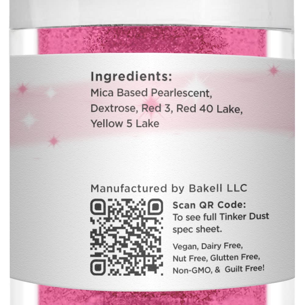 BAKELL Neon Pink Edible Glitter, 25 Grams | TINKER DUST Edible Glitter | KOSHER Certified | 100% Edible Glitter | Cakes, Cupcakes, Cake Pops, Drinks, Dessert Vegan Glitter & Dusts (25g, Neon Pink)