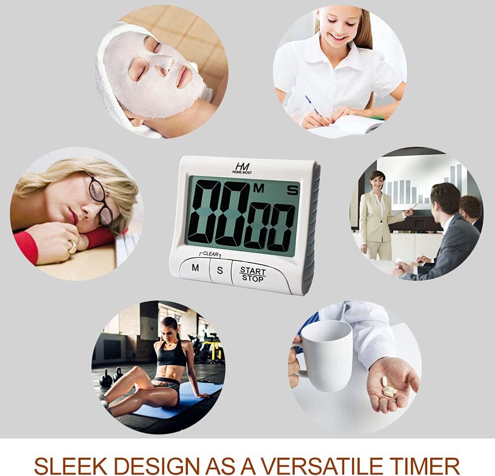 3" Large Display Kitchen Timer - Digital Timer Magnetic Back Loud Alarm On A Rope- White Cooking Timers For Kitchen Teachers Students Games Kids Meetings- Sports Timers For Workouts Exercise