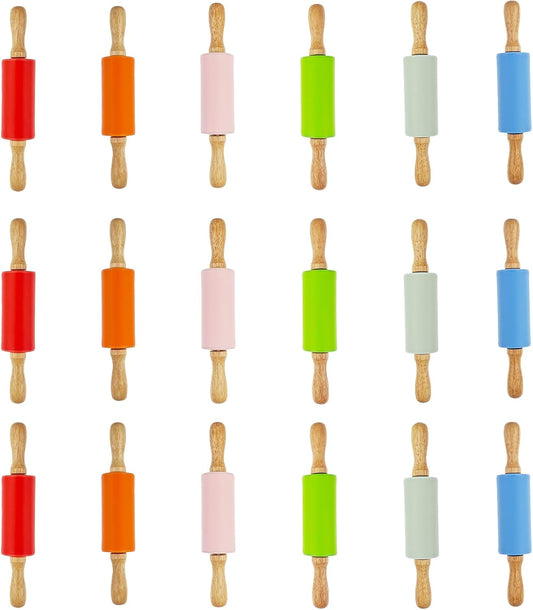 18 Pack Small Rolling Pin for Kids, 9 Inch Kids Rolling Pin for Home Kitchen (6 colors)