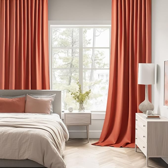 MIULEE Back Tab Burnt Orange Blackout Curtains 120 Inch Long 2 Panels Set - Image 2