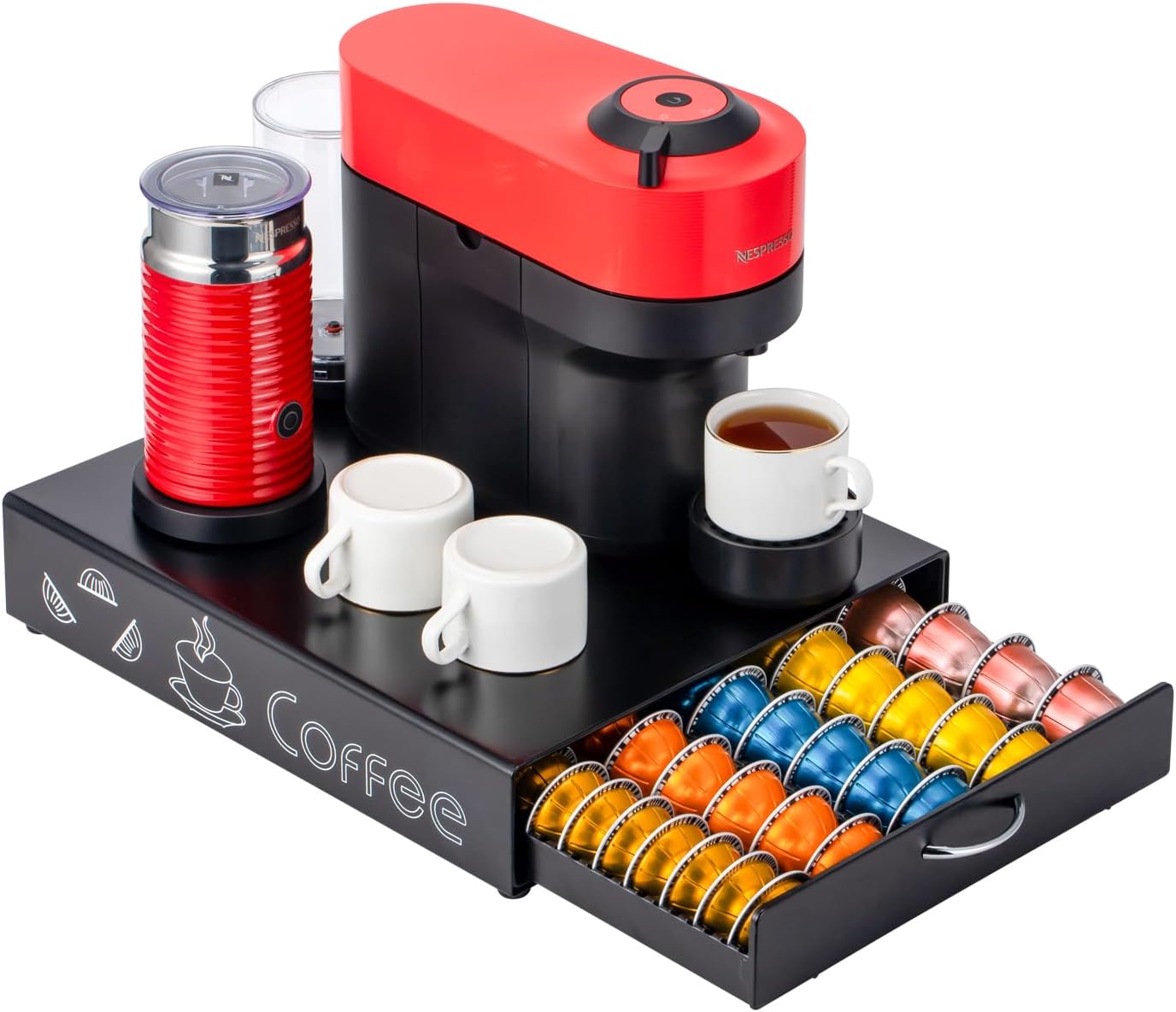 FlagShip for Nespresso Pod Holder Coffee Pod Drawer for Vertuo Pod Organizer Graffiti Style Large Capacity Fits All Size Vertuo Pods