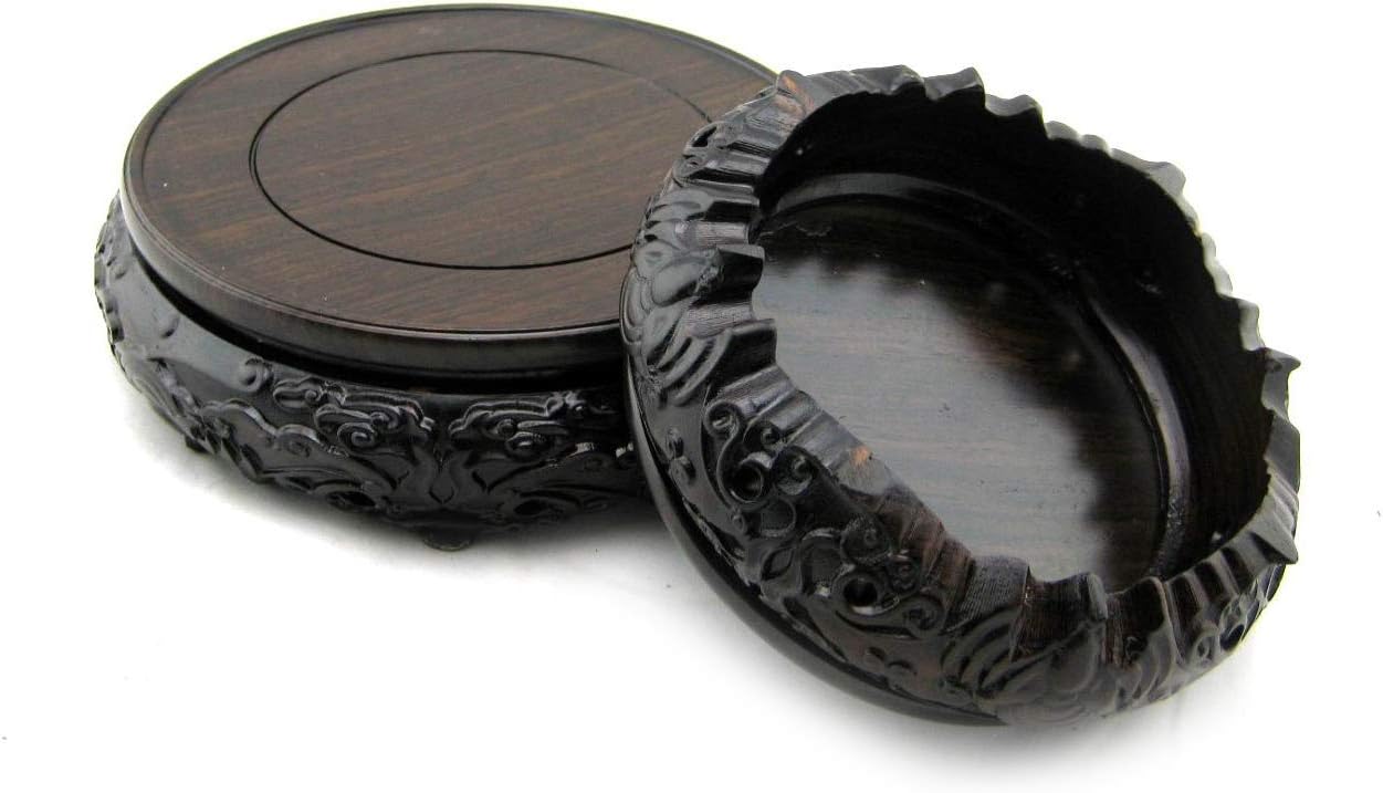 GOLDY&WENDY Oriental Luxury Round Elm Solid Wood Vase Display Stands Pedestal Base, Bat Pattern 5.4 in Diameter