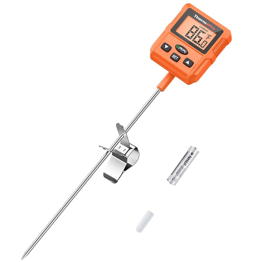 ThermoPro TP511 Digital Candy Thermometer with Pot Clip, Programmable Instant Read Food Meat Thermometer with 10'' Long Probe for Smoker Baking Grilling Candle Liquid Oil Deep Fry Thermometer