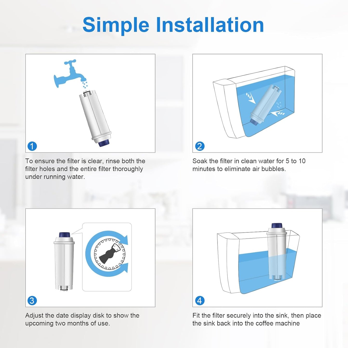 Water Filter Cartridge Replacement for Espresso Coffee Machines - Compatible with ECAM, ETAM, ESAM, Dinamica, Eletta Series - Improves Taste & Protects Your Machine, 6-Pack for Home Use