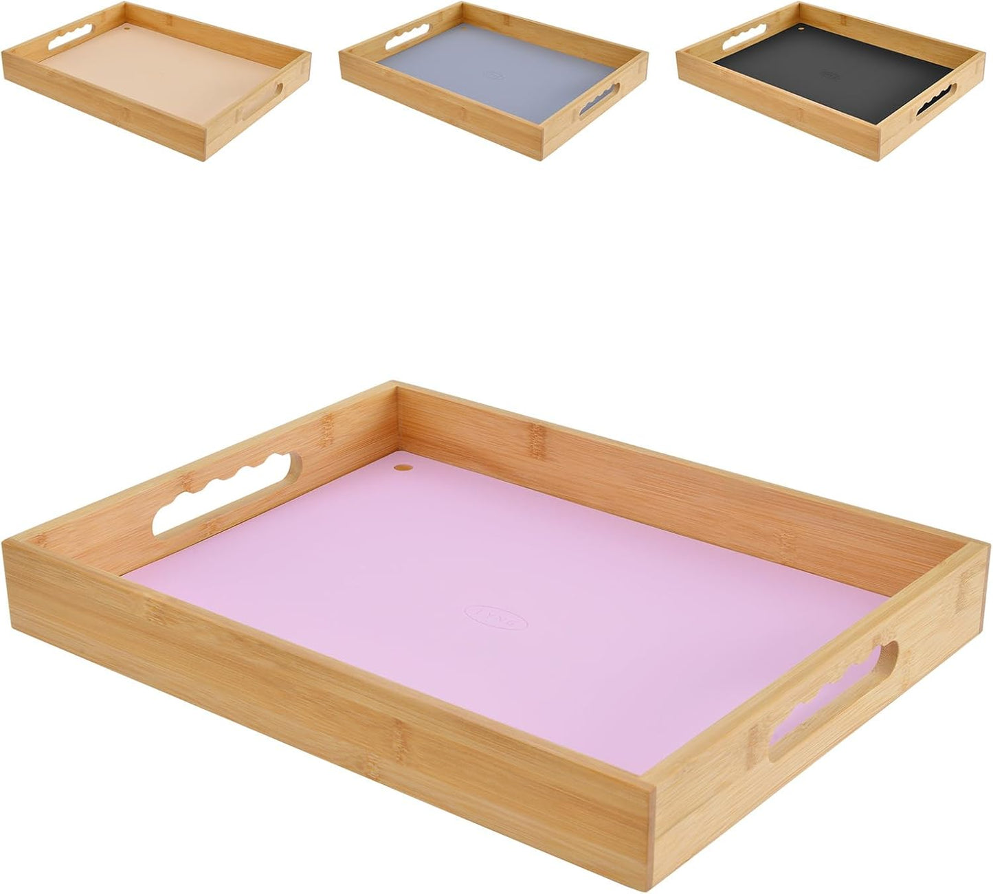Serving Tray with Handles, LYNG Bamboo Bed Tray with Removable Silicone Mat, TV Tray for Breakfast Laptop Dining Couch Outdoor