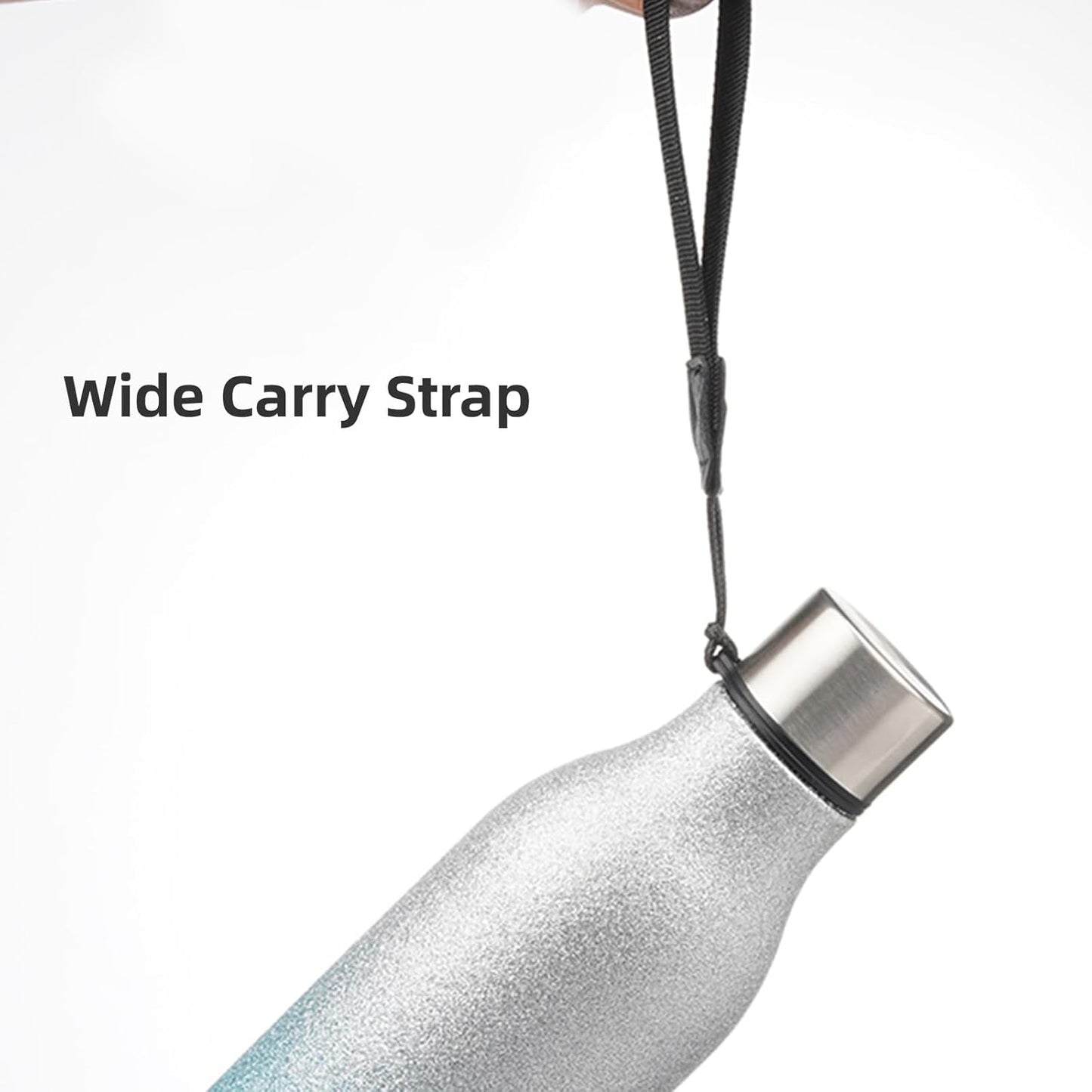 Insulated Water Bottle with Strap,18 oz Double Wall Stainless Steel Vacuum Bottles Metal Water Flask,Sparkling Silver Blue