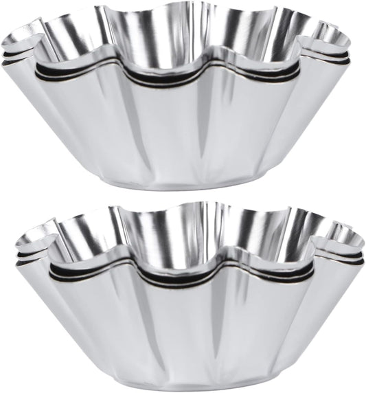 Mikinona 6pcs Stainless Steel Flower Tart Pans Non-stick Tart Muffin Cups for Baking Desserts for Cupcakes Egg Tarts and Diy Parties