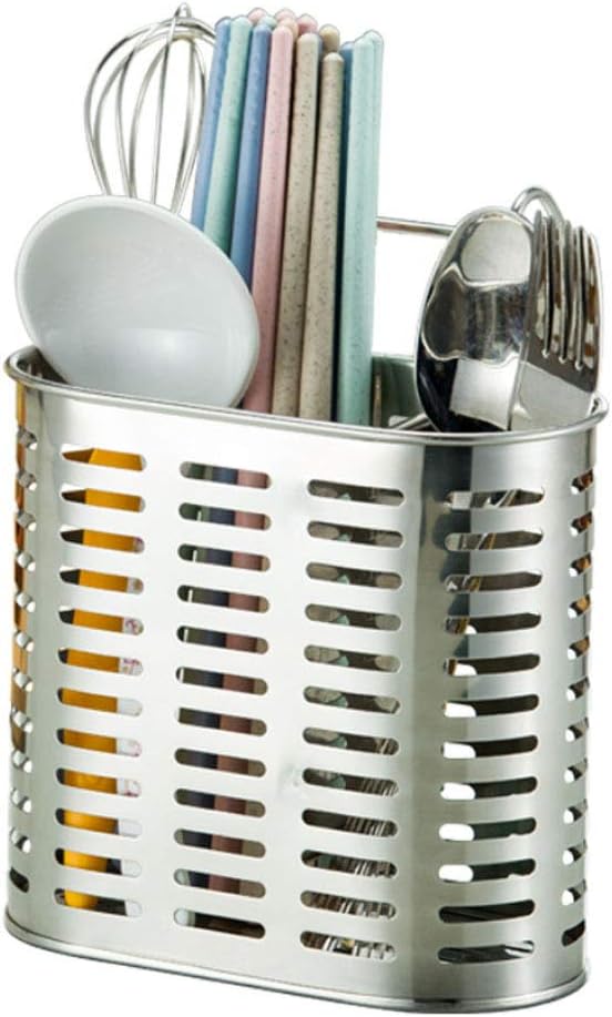 Stainless Steel Hanging 2 Compartments Mesh Utensil Drying Rack/Chopsticks/Spoon/Fork/Knife Drainer Basket Flatware Storage Drainer