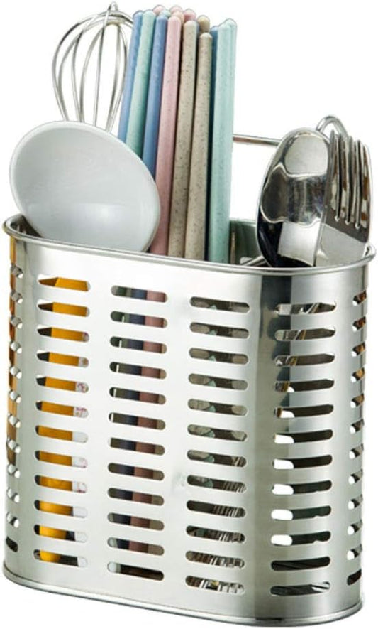 Stainless Steel Hanging 2 Compartments Mesh Utensil Drying Rack/Chopsticks/Spoon/Fork/Knife Drainer Basket Flatware Storage Drainer