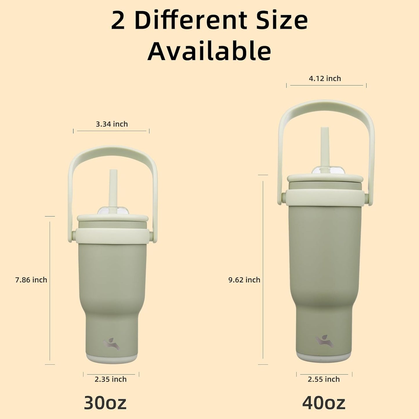 40 oz Tumbler with Side Handle, Insulated Water Bottle with Straw and 2 in 1 Lid, Stainless Steel Cup Travel Coffee Mug for Sports Office Gym,Camp Green