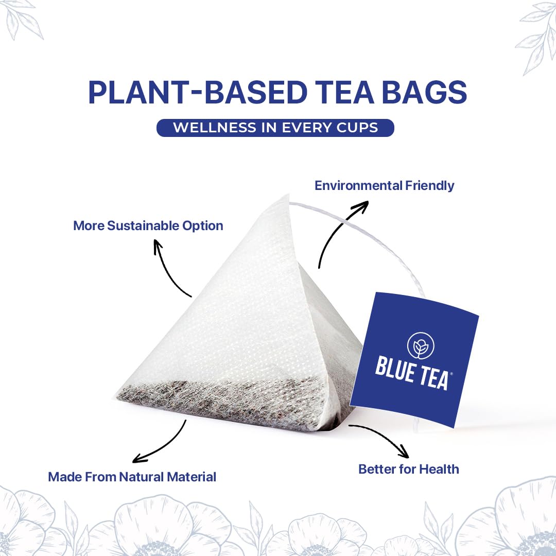 BLUE TEA - Butterfly Pea Flower Tea - 10 Count (Pack of 2) - Pyramid Plant Based Tea Bag | ANTIOXIDANT RICH | Caffeine Free - Detox Tea - Flower Based - Herbal Tea - Non Bitter | Zipper Pack
