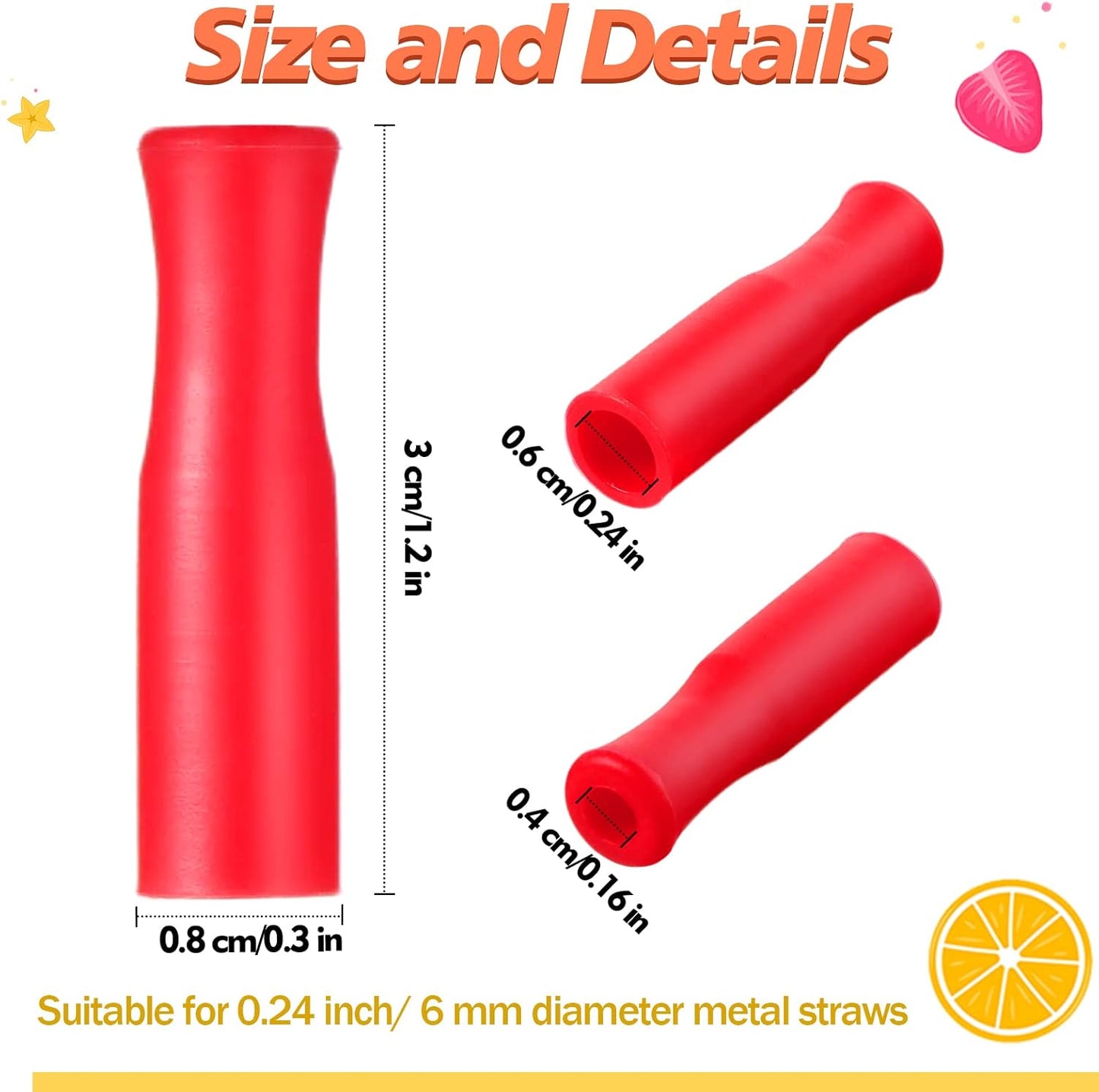 Zhehao 100 Pcs Silicone Straw Tip Multicolored Straw Tip Cover Reusable Silicone Cover Metal Tip for 6mm Outer Diameter Metal Stainless Steel, 11 Assorted Color